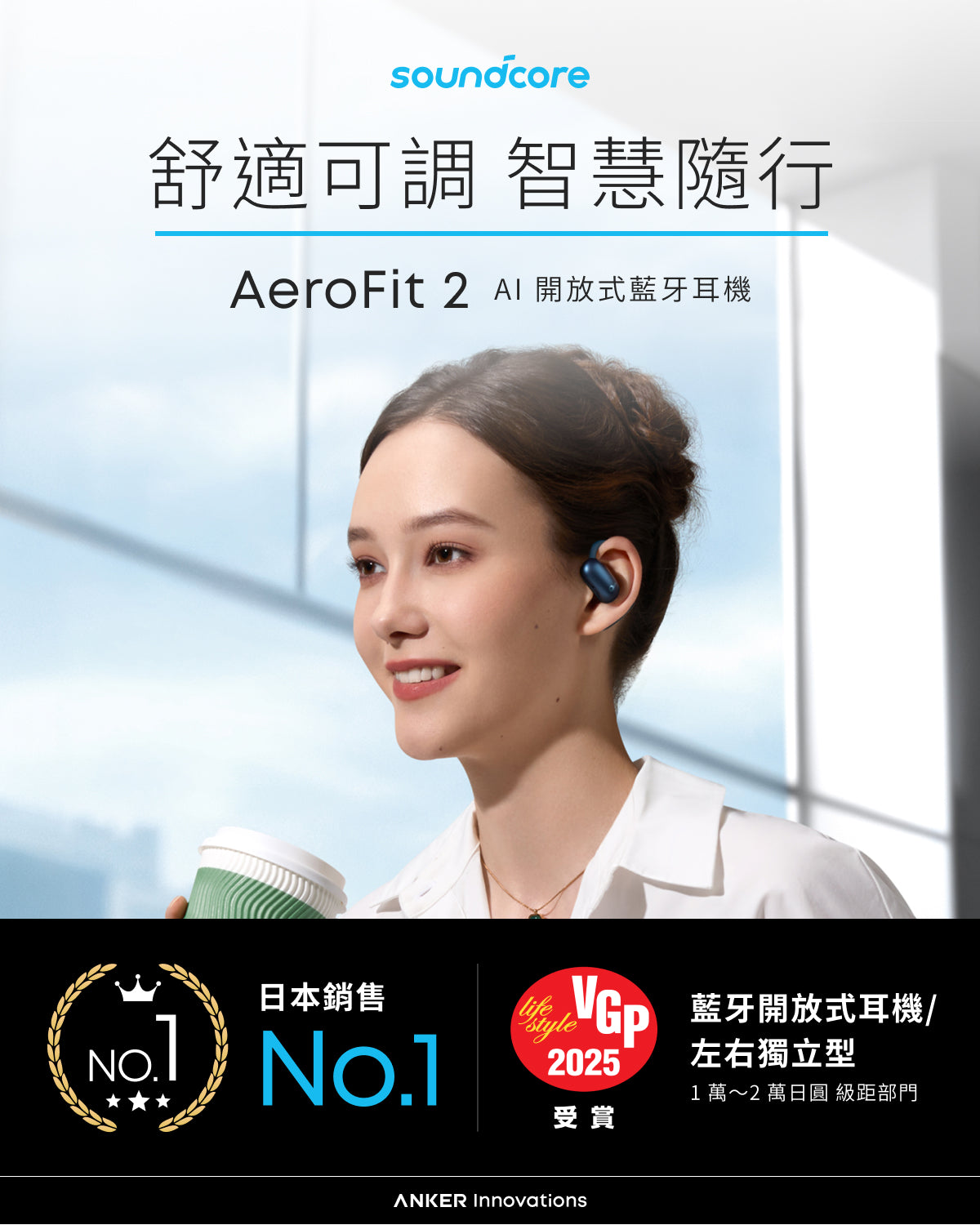 soundcore AeroFit 2 AI開放式藍牙耳機