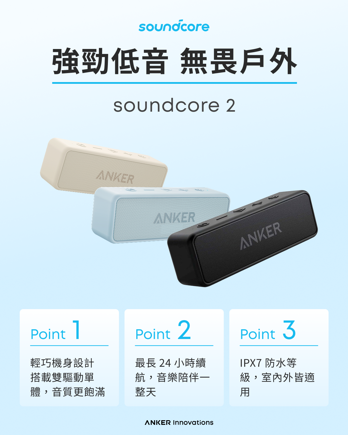 soundcore 2 防水可攜式藍牙喇叭